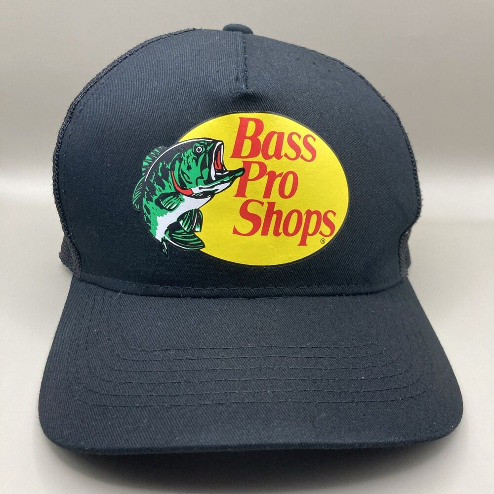 Bass Pro Shops Black Hat Mesh Adjustable SnapBack Trucker Fishing Outdoor Cap